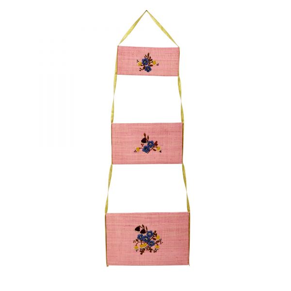 Hängeaufbewahrung 3er Set RAFFIA in pink mit Blumenstickerei von Rice