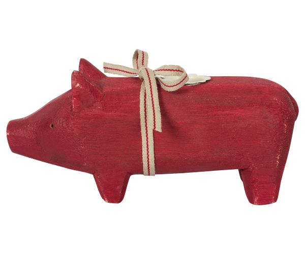 Schwein von Maileg - Mit Kerzenhalter aus Holz in rot (medium)