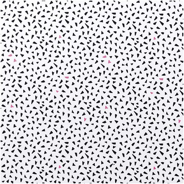 Baumwollstoff - weiss, schwarze und neon pink herzen