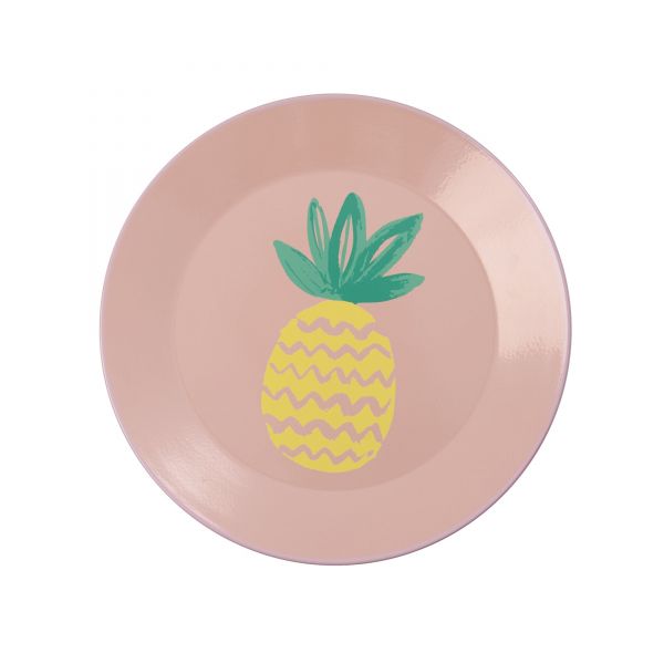 Emaille Teller Coral with Pinapple Print von Rice