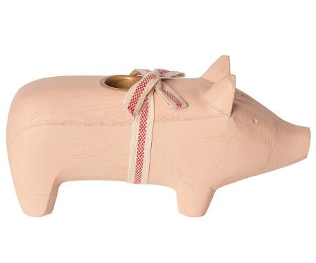 Schwein von Maileg - Mit Kerzenhalter aus Holz in rosa (medium)
