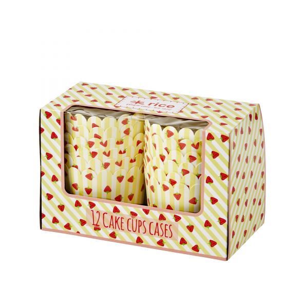 12 CupCake-Cases Erdbeere-Print in gelb von Rice