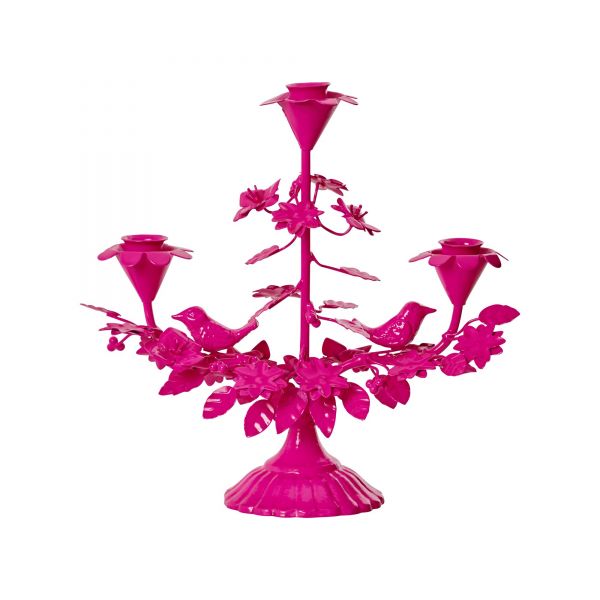 3 Arm Kerzenständer aus Metall in pink von Rice