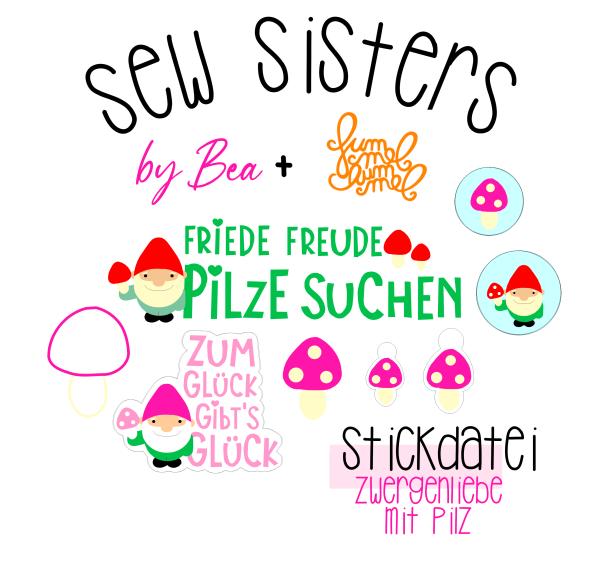 Stickdatei - Zwergenliebe mit Pilz by FummelHummel + Bea