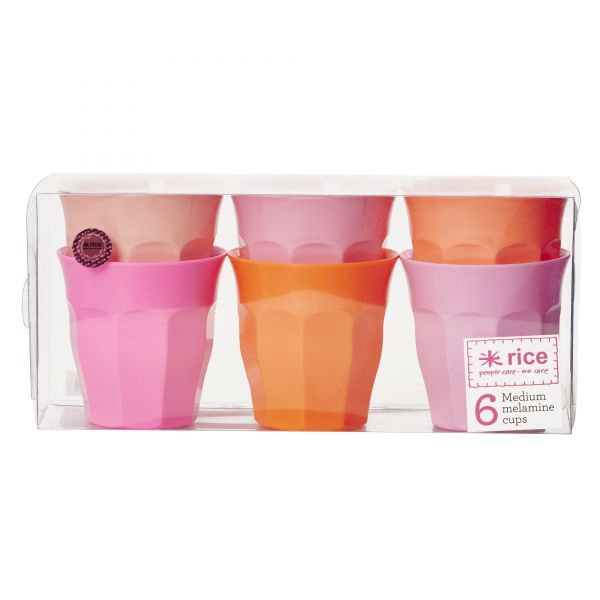 Melamin Becher Set in 6 Assorted Pink and Orange colors von Rice