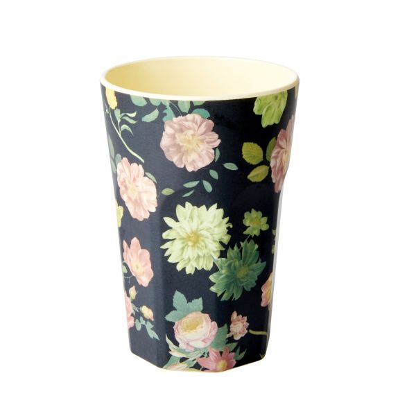 Melamin Latte-Becher Rose-Print (Darke Grey) von Rice