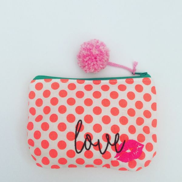 Etui, "Love" mit Kussmund (orange Punkte)