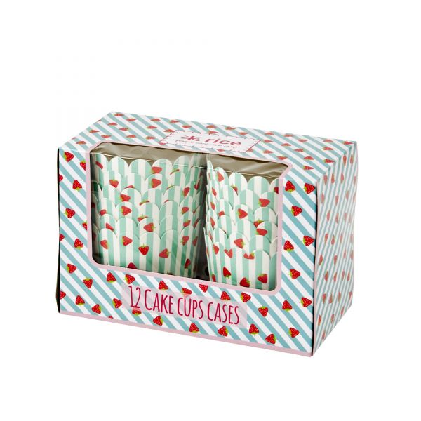 12 CupCake-Cases Erdbeere-Print in grün von Rice