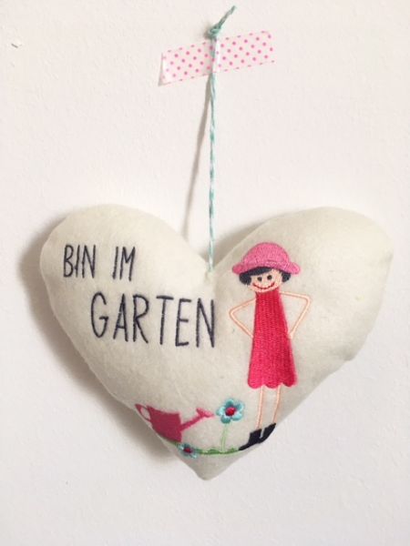 Deko-Herz "Bin im Garten" aus Filz