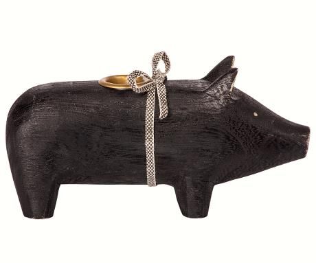 Schwein von Maileg - Mit Kerzenhalter aus Holz in schwarz(medium)