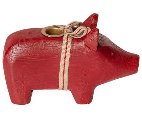 Schwein von Maileg - Mit Kerzenhalter aus Holz in rot (small)