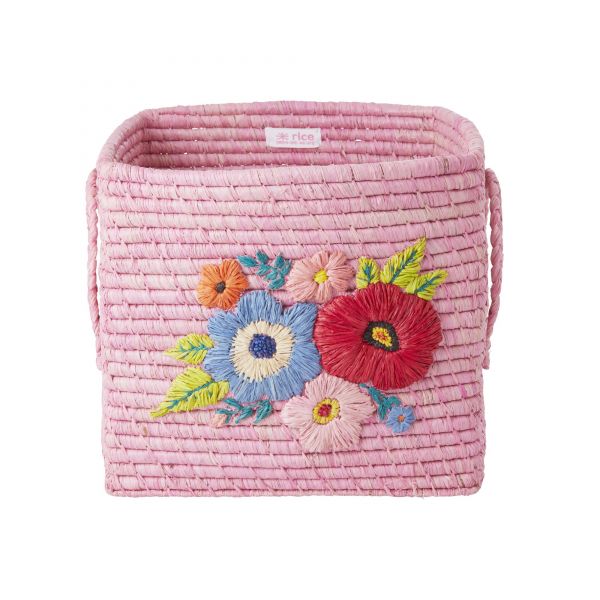 Aufbewahrungskorb in Pink mit Stickerei u. Griffen von Rice