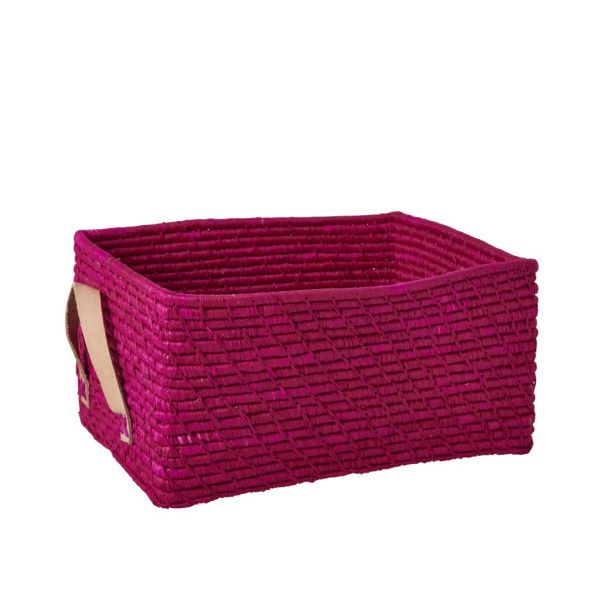 Aufbewahrungskorb in Fuchsia mit Ledergriffen von Rice