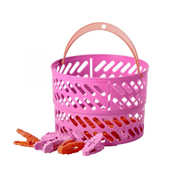 Wäscheklammer Korb mit 20 Wäscheklammern in Pink/Orange von Rice