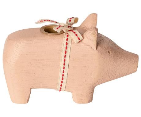 Schwein von Maileg - Mit Kerzenhalter aus Holz in rosa (small)